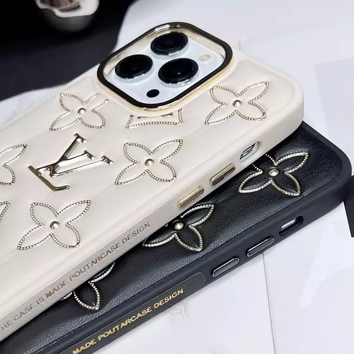 louis vuitton leather - grain clover with gold - foil logo pattern iphone case