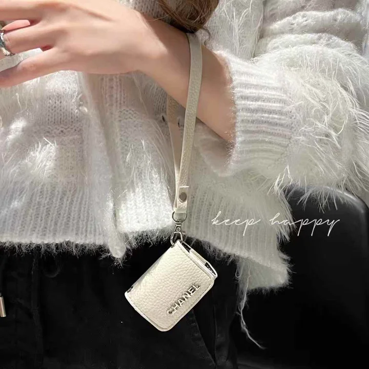 CHANEL litchi - grain leather AirPods case with hand strap