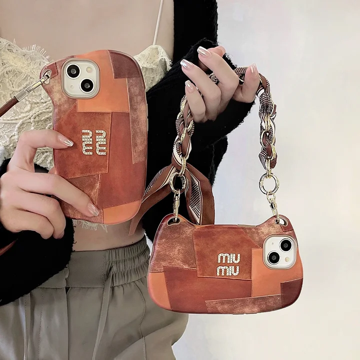 miumiu crystal-embellished brown check handbag iphone 16/16pro/pro max case