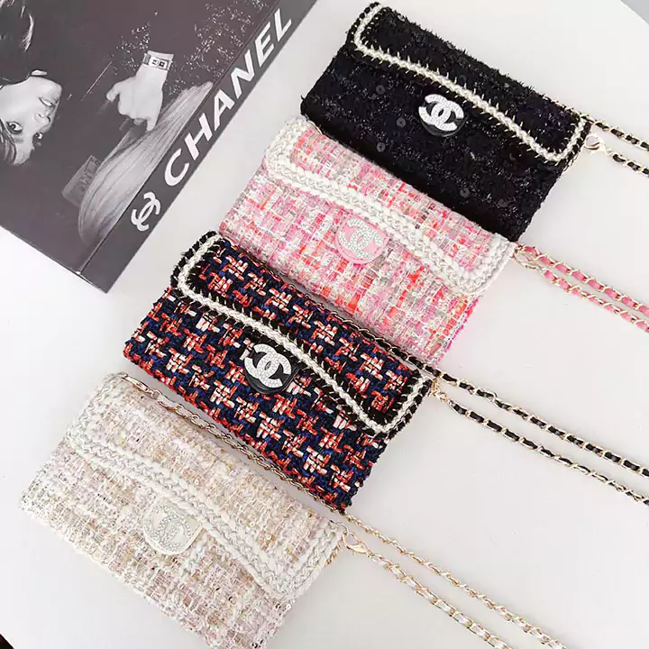 chanel tweed lace rhinestone logo card holder coin compartment double - c chain cross - body iphone case