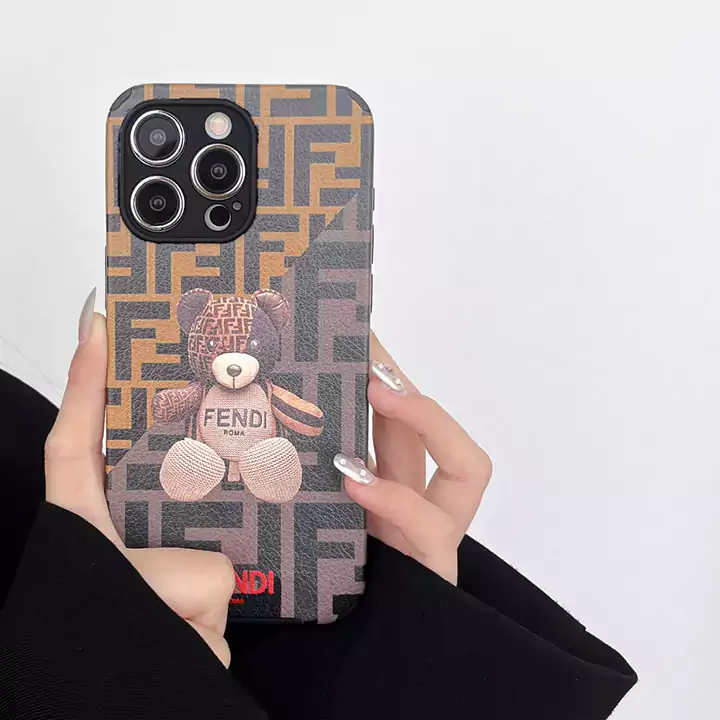 fendi pebbled leather bear charm iphone 16/16pro/pro max case