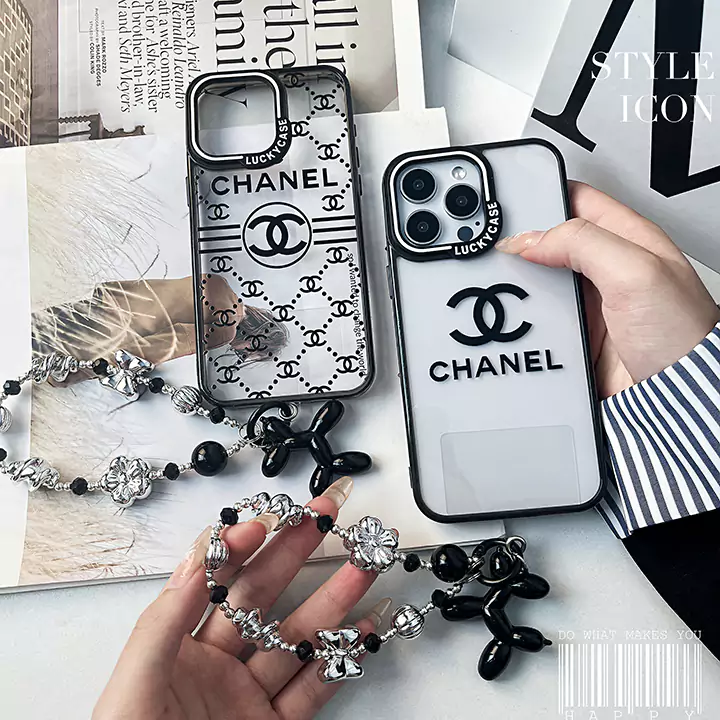 chanel acrylic silver bead chain iphone case