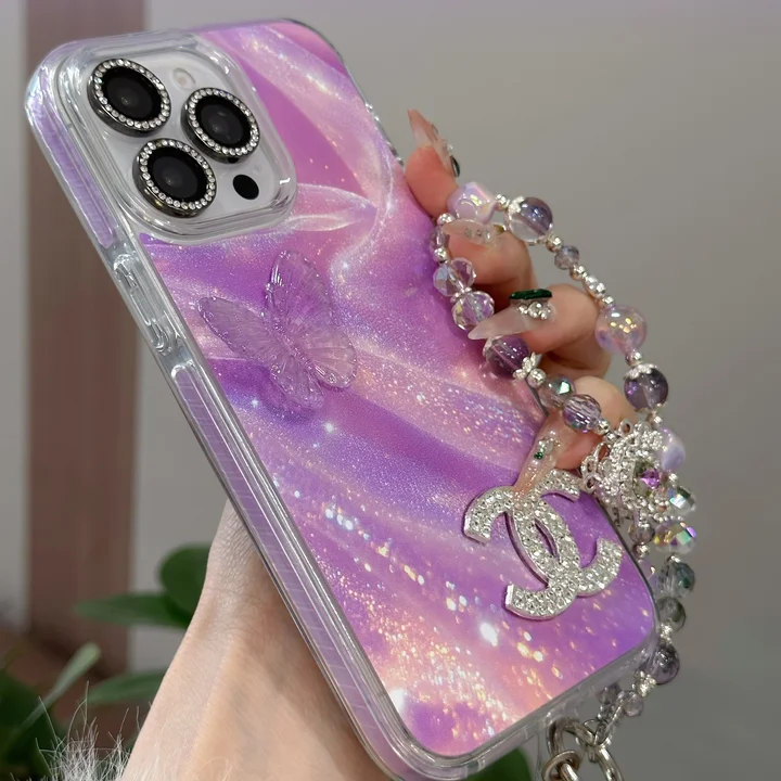 chanel sparkling rhinestones purple flowing - gauze butterfly iphone case