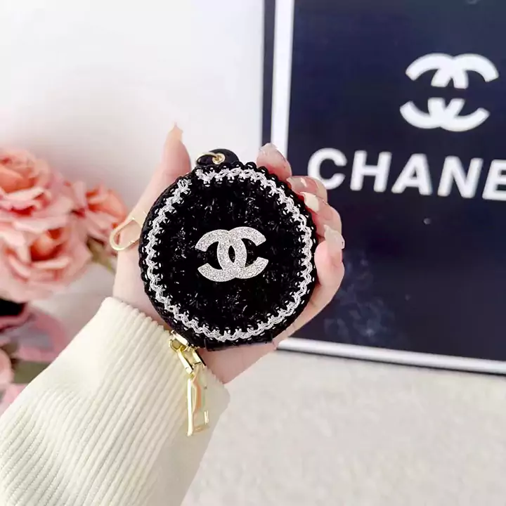 CHANEL round woolen tweed AirPods case
