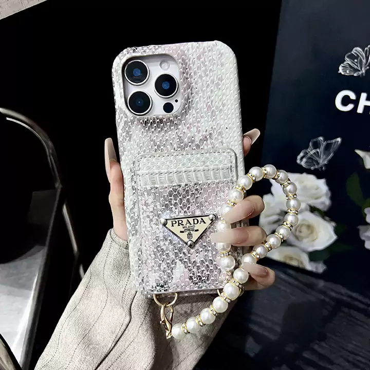 prada python print double card slot pearl chain iphone case