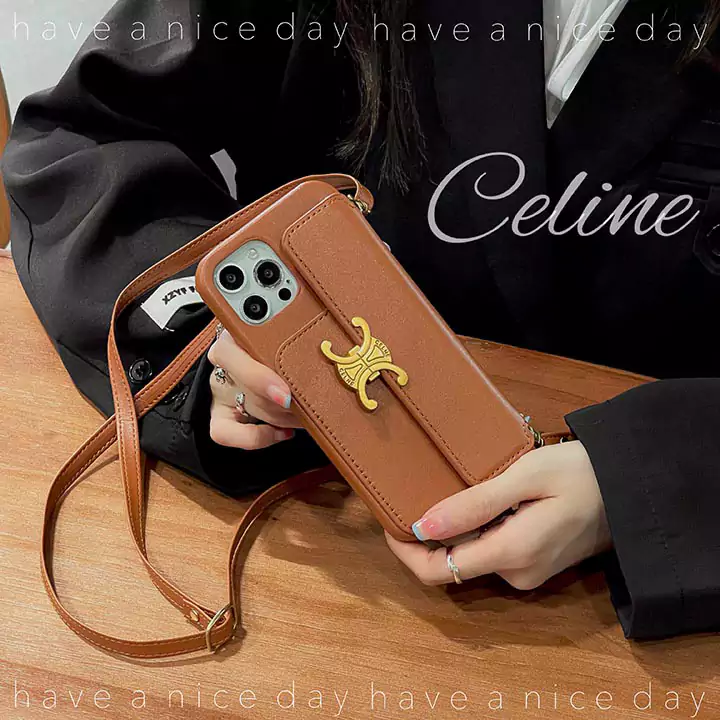 celine crossbody vintage metal logo leather card iphone 16/16pro/pro max case