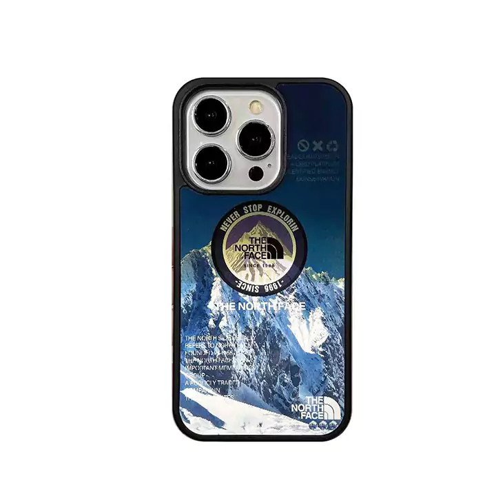 the north face trendy blue round logo snow mountain iphone case