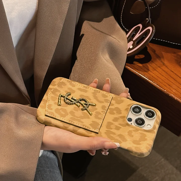  ysl leopard print card holder iphone 15/15pro case