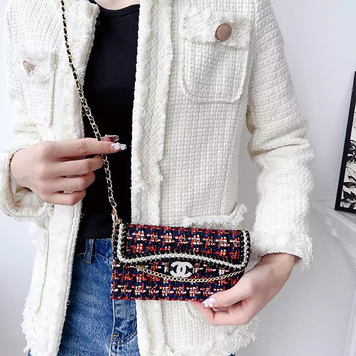 chanel tweed lace rhinestone logo card holder coin compartment double - c chain cross - body iphone case