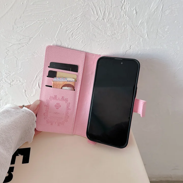 magnetic v shaped embroidered wrist leather ysl iphone case