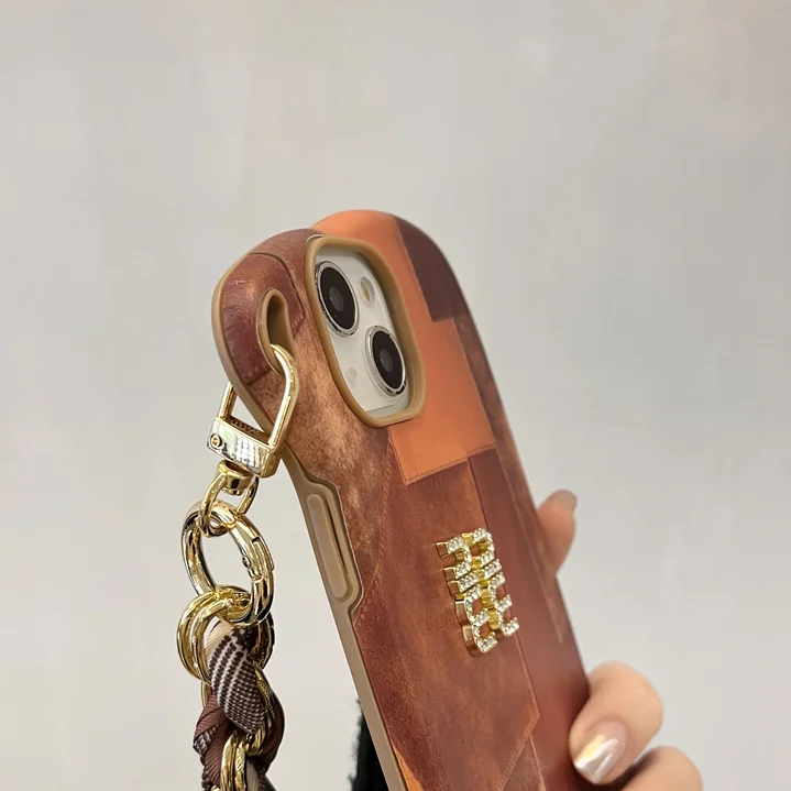 miumiu crystal-embellished brown check handbag iphone 16/16pro/pro max case