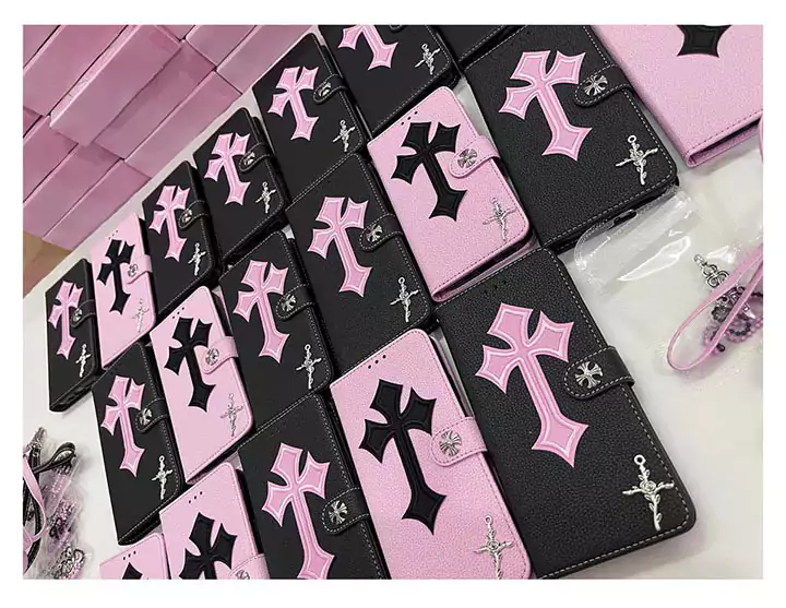 chrome hearts black and pink wallet style iphone case