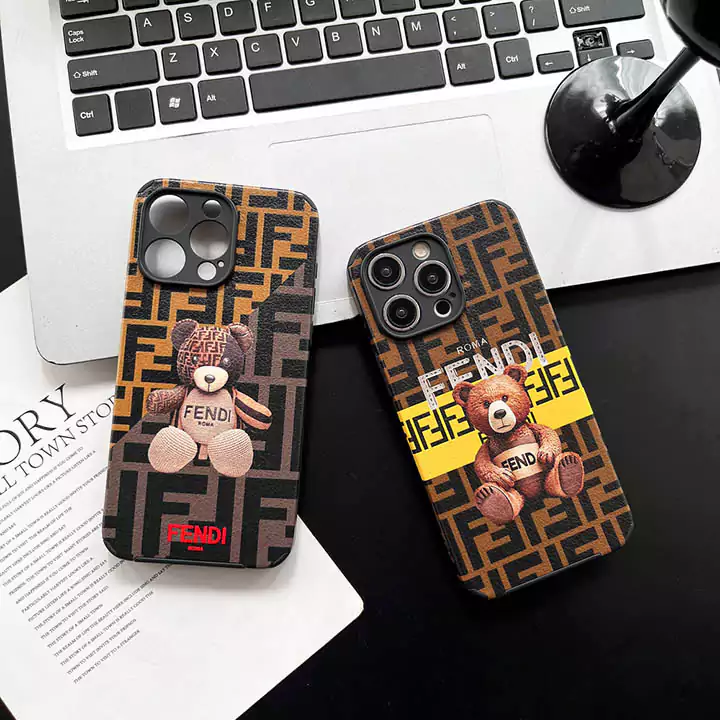 fendi pebbled leather bear charm iphone 16/16pro/pro max case