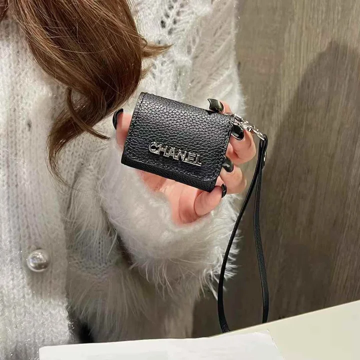 CHANEL litchi - grain leather AirPods case with hand strap