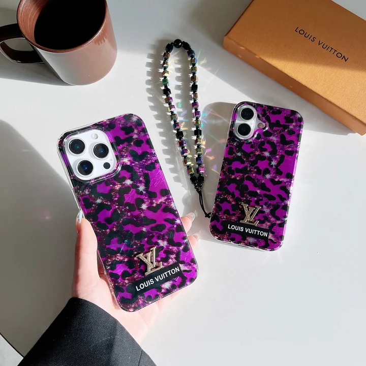 louis vuitton purple gold leopard print laser cut square bead chain iphone case