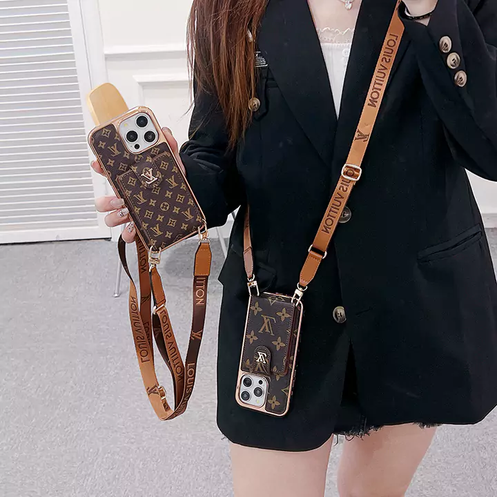 louis vuitton high - quality electroplated large - hole card holder iphone case with lanyard