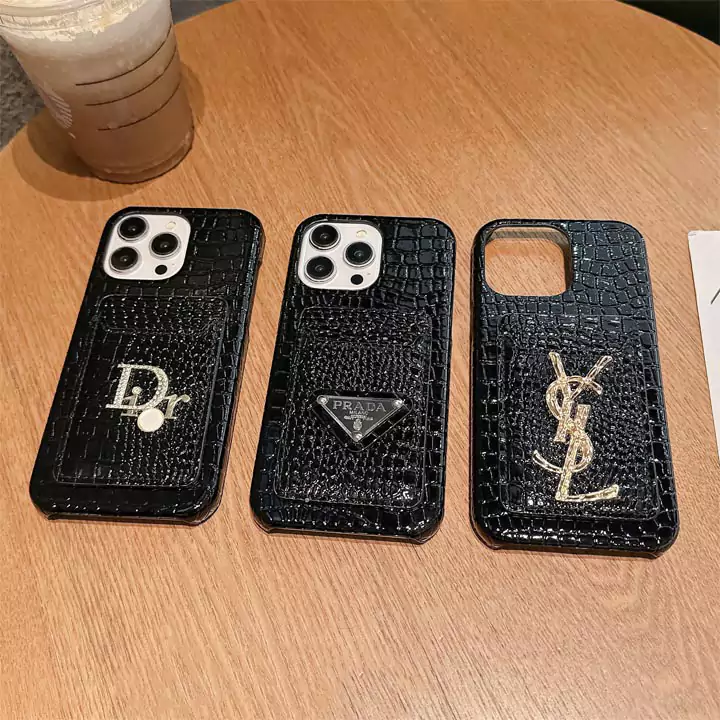 dior prada ysl all - black crocodile - embossed card - slot iphone case with metal logo
