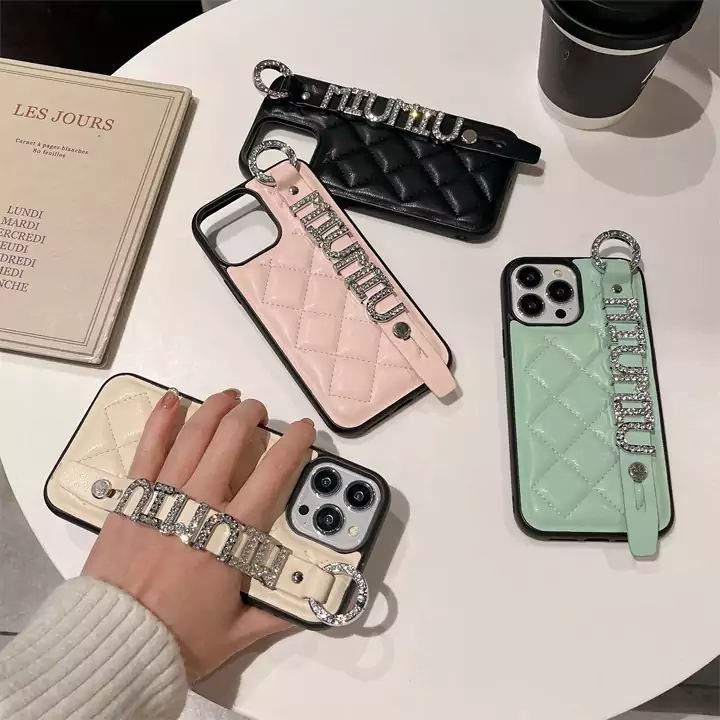miumiu wristlet strap crystal letter iphone 16/16pro/pro max case