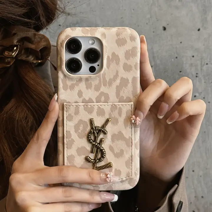  ysl leopard print card holder iphone 15/15pro case
