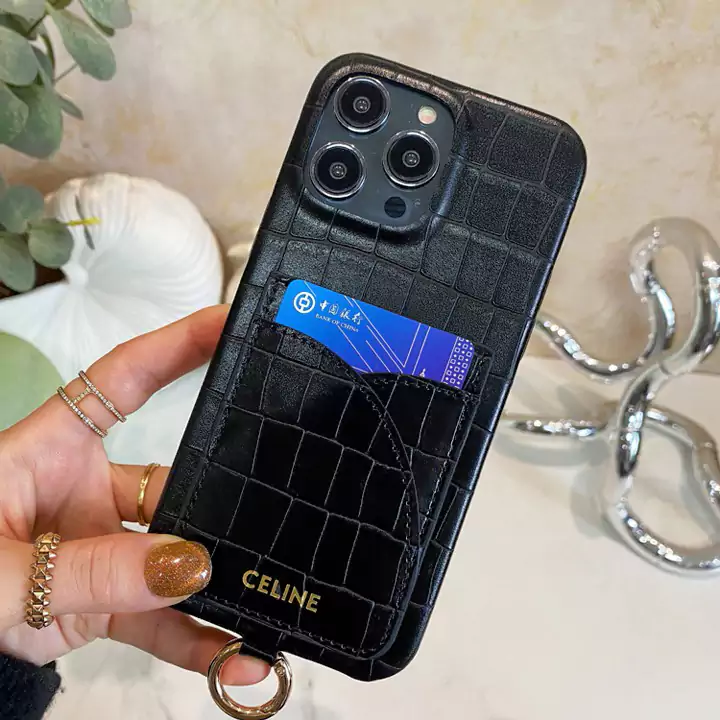 celine alligator - embossed card holder cross - body ring - holder iphone case