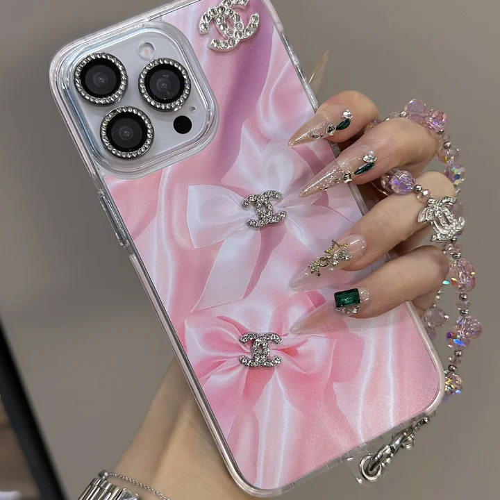 chanel sparkling rhinestones pink bow - knot shockproof iphone case