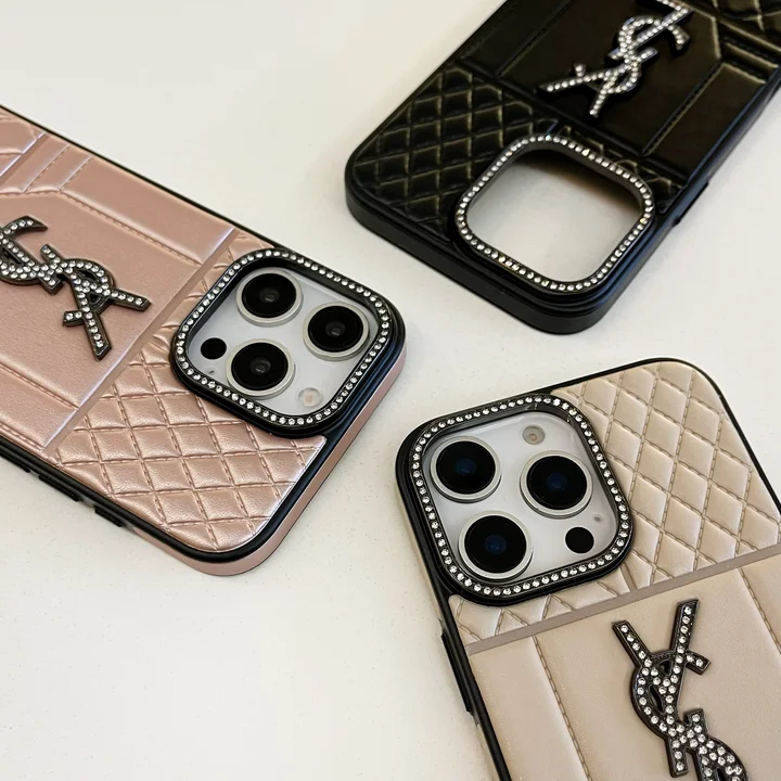  ysl smooth calfskin rhinestone camera lens iphone 15/15pro case