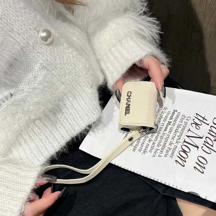 CHANEL litchi - grain leather AirPods case with hand strap