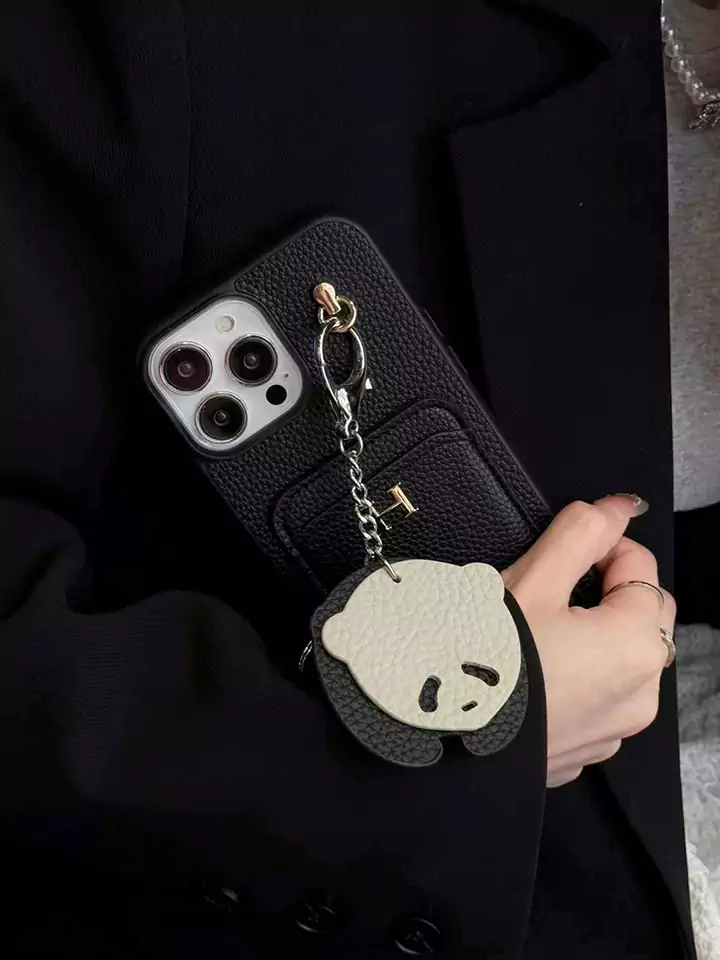 hermès litchi grain leather card holder teddy bear charm iphone case