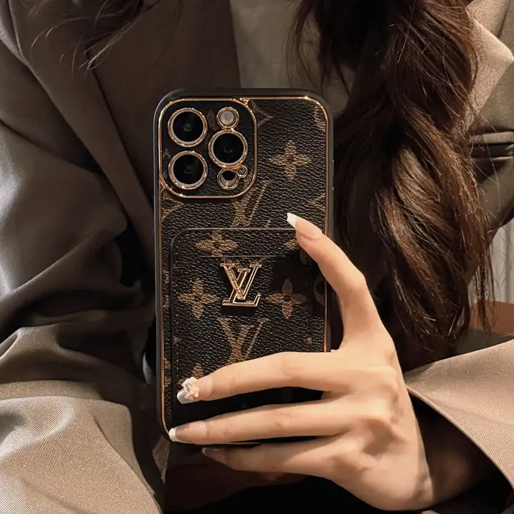  lv gucci gold rimmed gold logo card holder iphone 16/16pro case