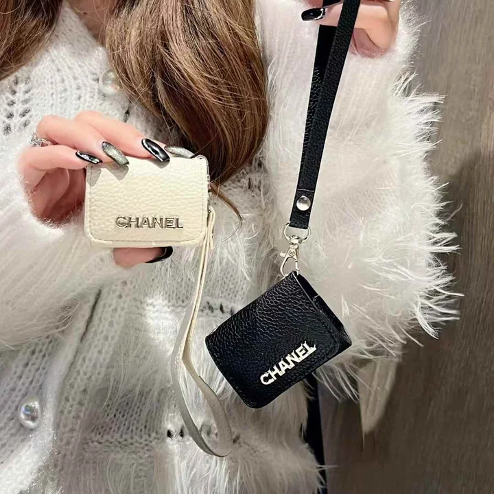 CHANEL litchi - grain leather AirPods case with hand strap