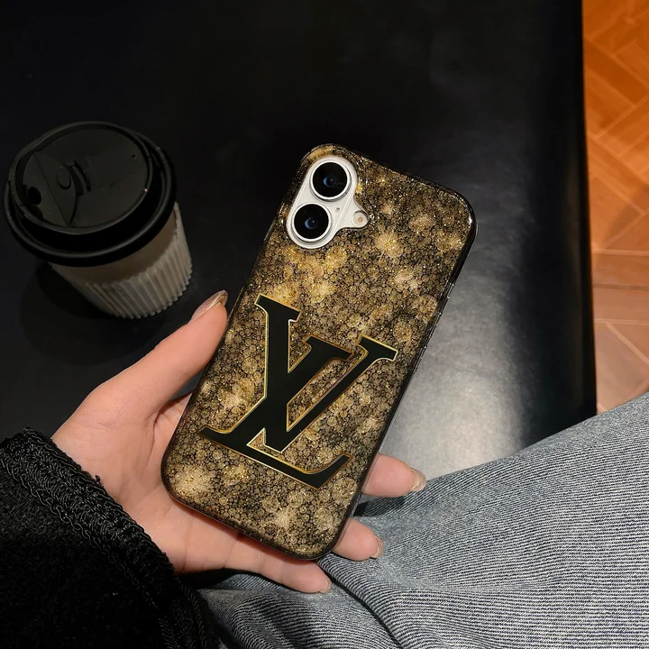  lv blazing gold foil glitter iphone 16/16pro case