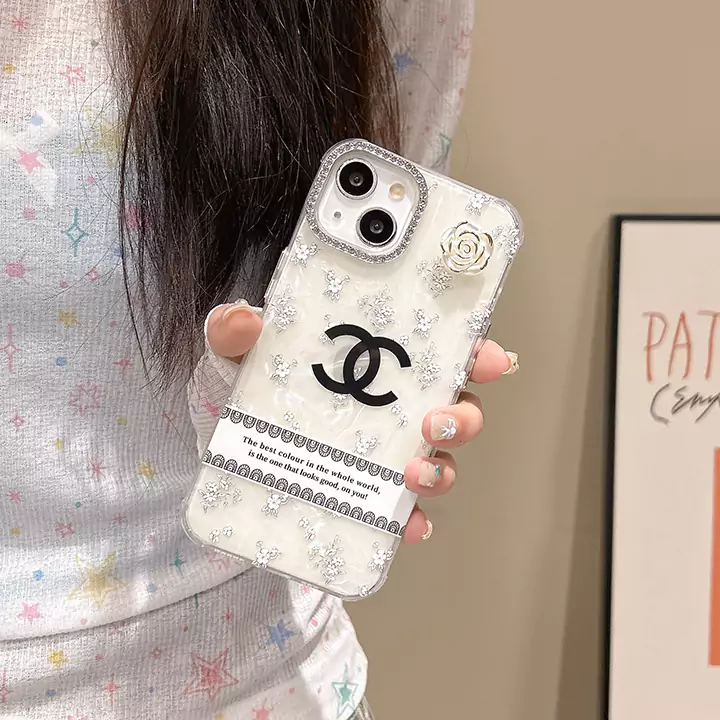 sparkling rhinestone and white flower chanel iphone case