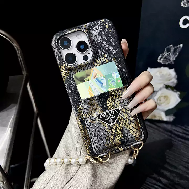 prada python print double card slot pearl chain iphone case