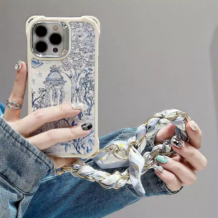dior forest birds and flowers anti - drop silk scarf wrist strap iphone case