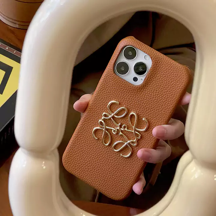 loewe metal logo genuine leather iphone 16/16pro/pro max case