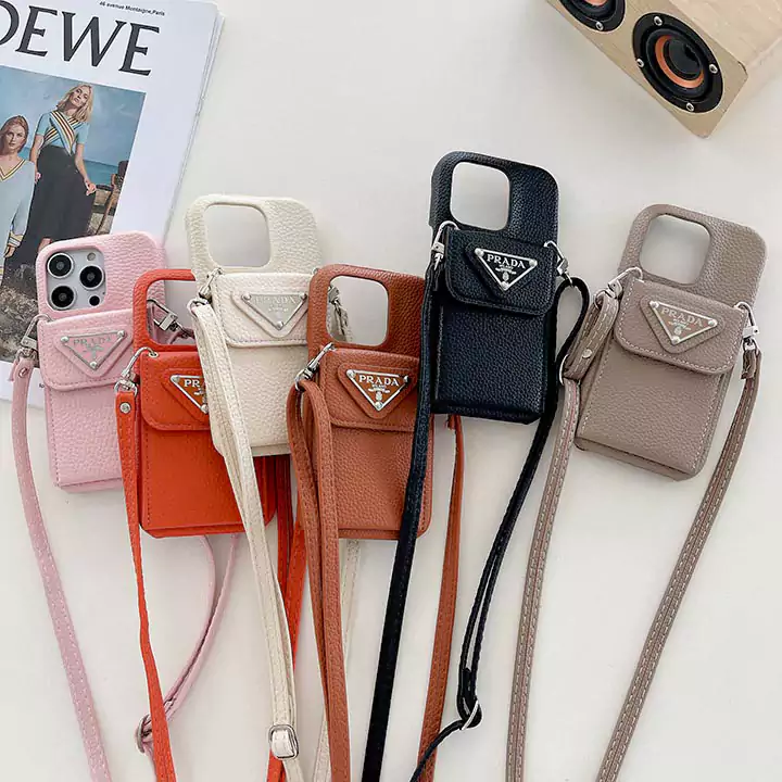 prada litchi - textured envelope card - holder with lanyard iphone case