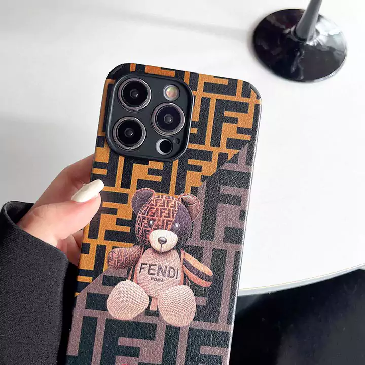 fendi pebbled leather bear charm iphone 16/16pro/pro max case