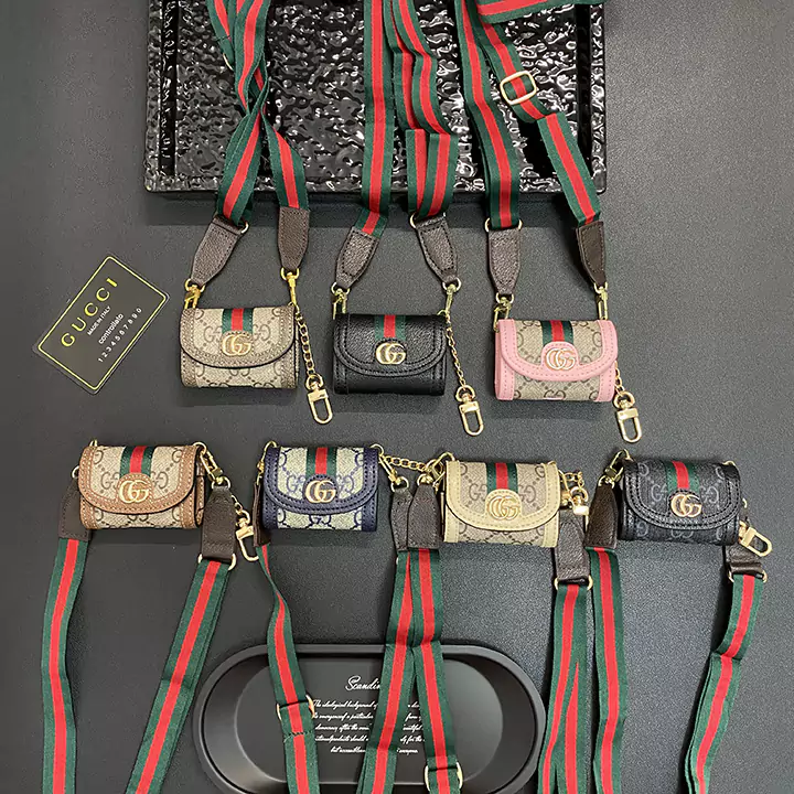 GUCCI - inspired arc - shaped patchwork leather AirPods case with detachable lanyard