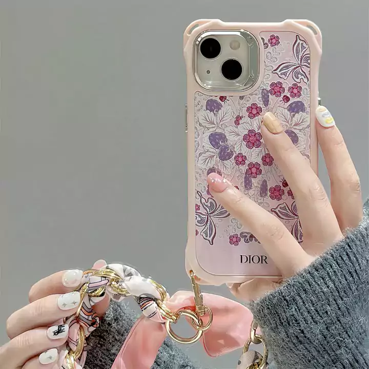 dior small floral pattern anti - drop silk scarf wrist strap iphone case