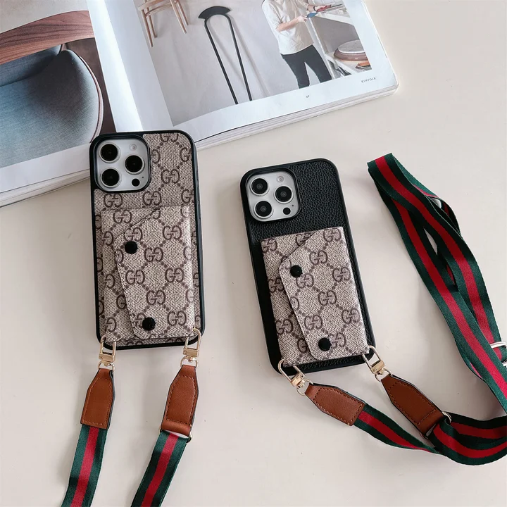 Gucci - inspired leather card - holder cross - body iPhone case