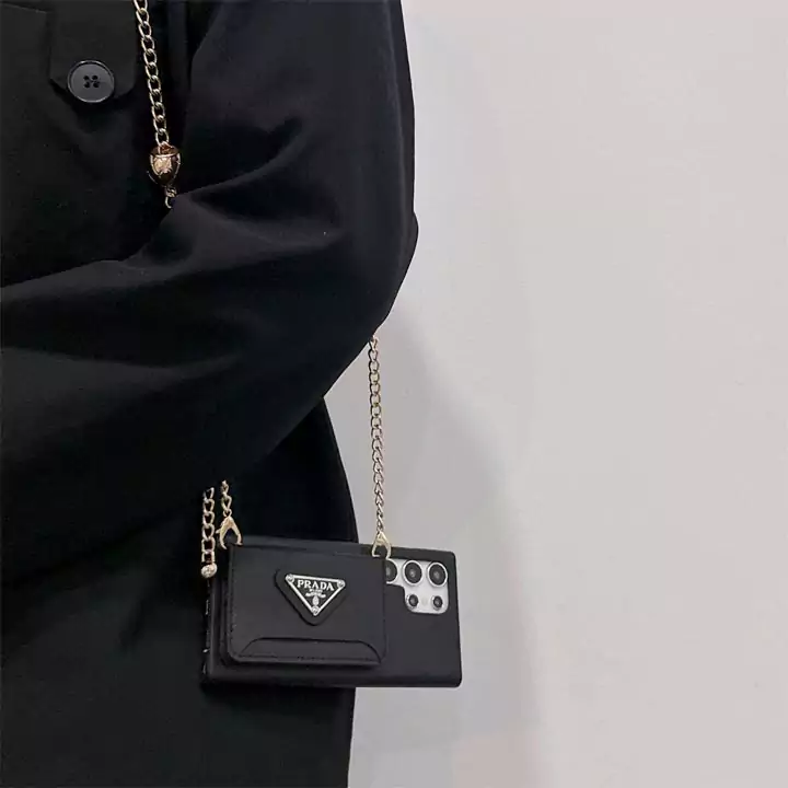prada classic cross - grain card holder iphone case with chain strap