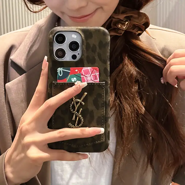  ysl leopard print card holder iphone 16/16pro case