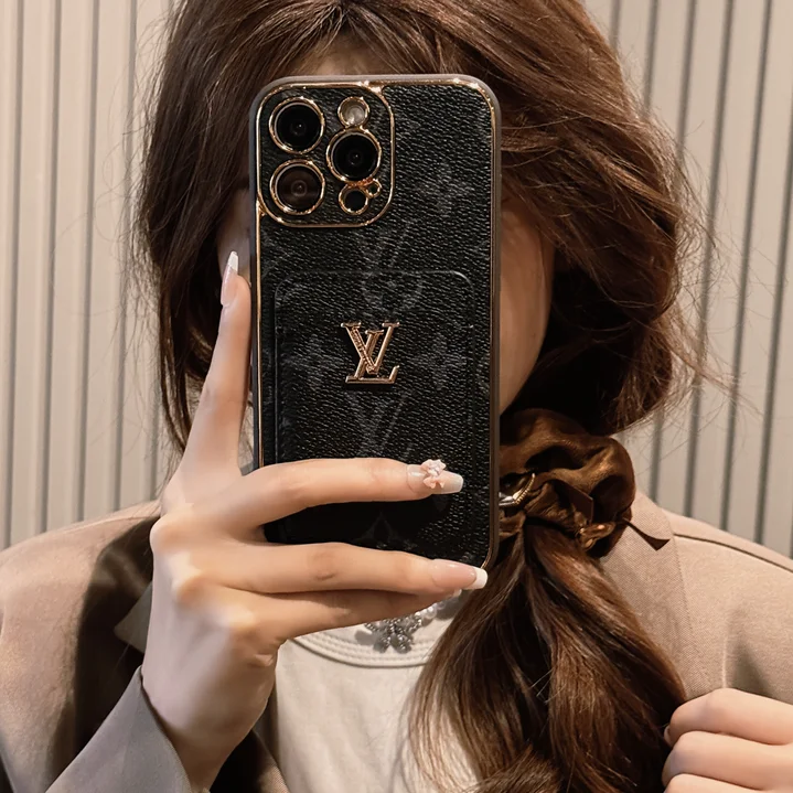  lv gucci gold rimmed gold logo card holder iphone 15/15pro case