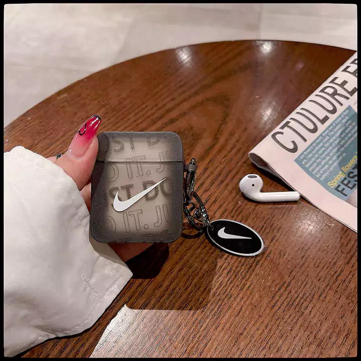 Nike - inspired translucent black square AirPods case，Nike AirPods 4 case，Nike AirPods Pro 2 case，Nike AirPods Pro case，Nike AirPods 3 case，Nike AirPods 1/2 case，translucent black AirPods cover