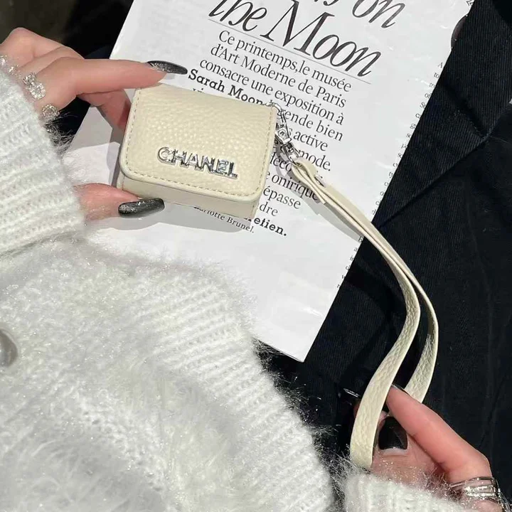 CHANEL litchi - grain leather AirPods case with hand strap