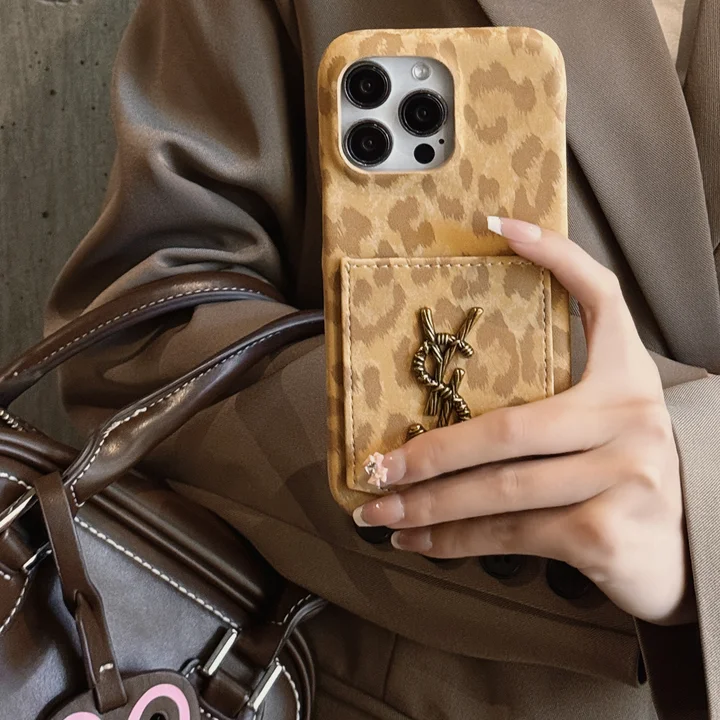  ysl leopard print card holder iphone 16/16pro case