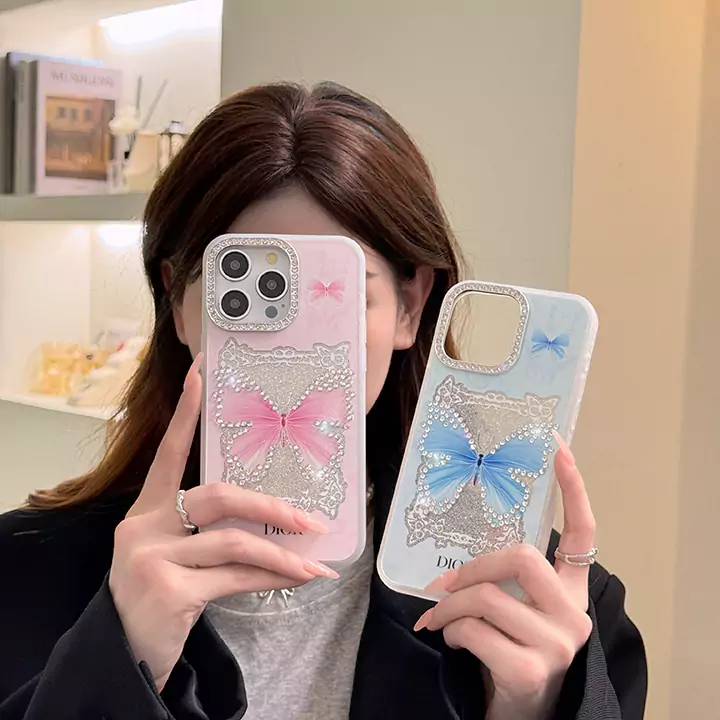 dior rhinestone - embellished blue and pink butterfly iphone case
