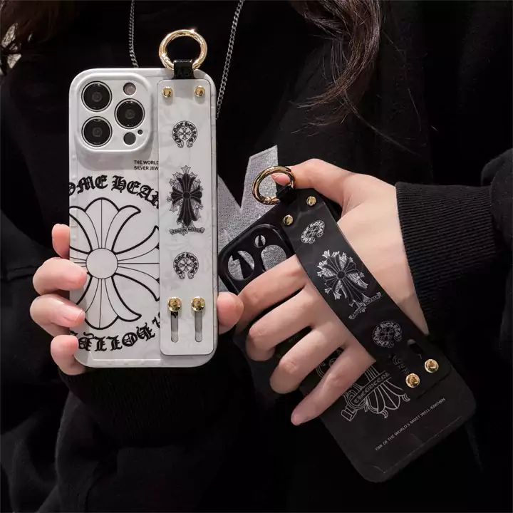 chrome hearts black and white wrist strap iphone case