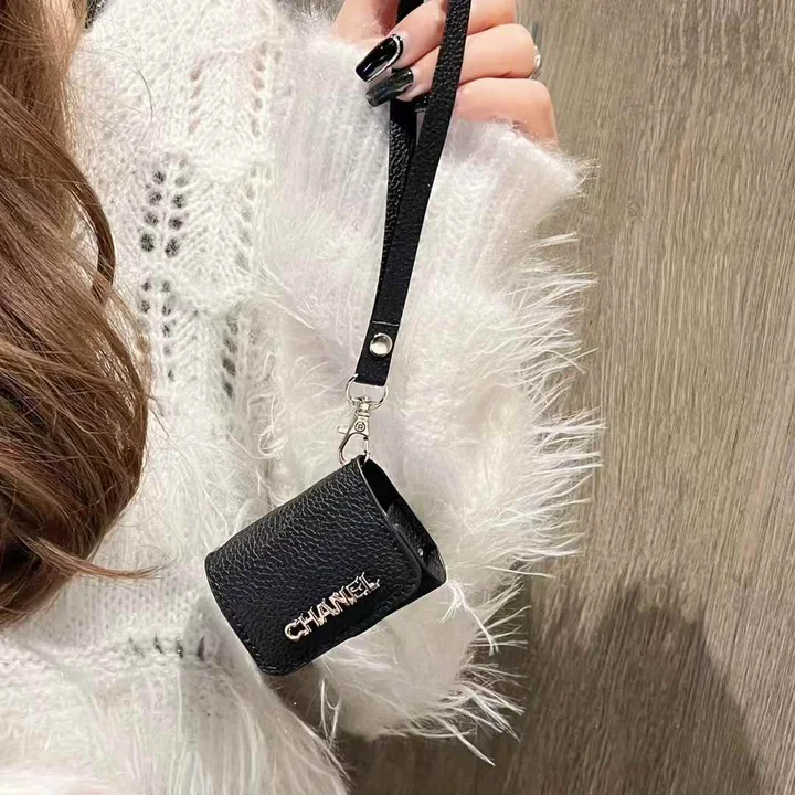 CHANEL litchi - grain leather AirPods case with hand strap