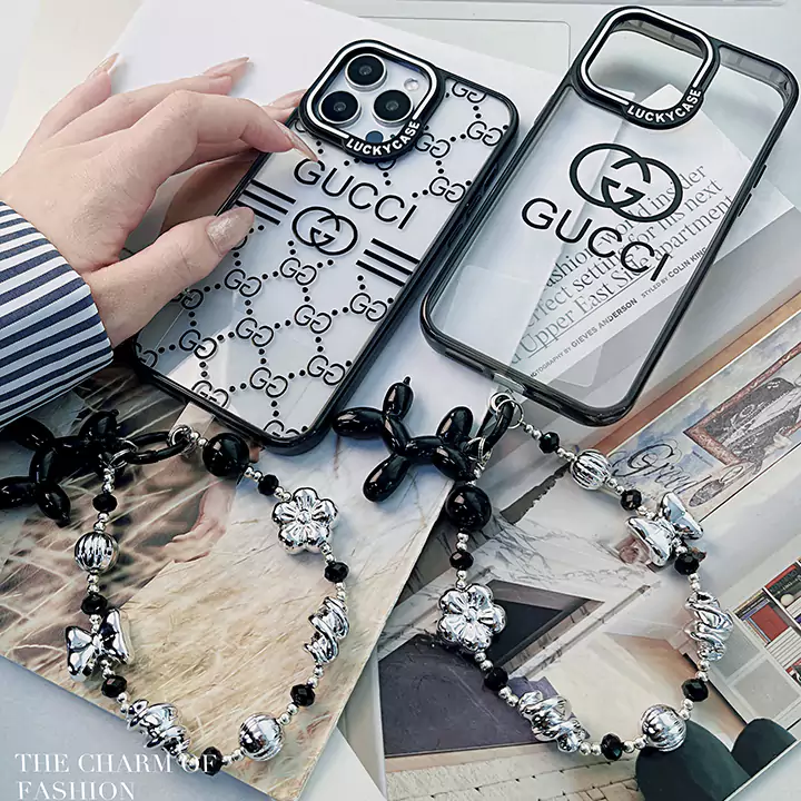 gucci acrylic silver bead chain iphone case